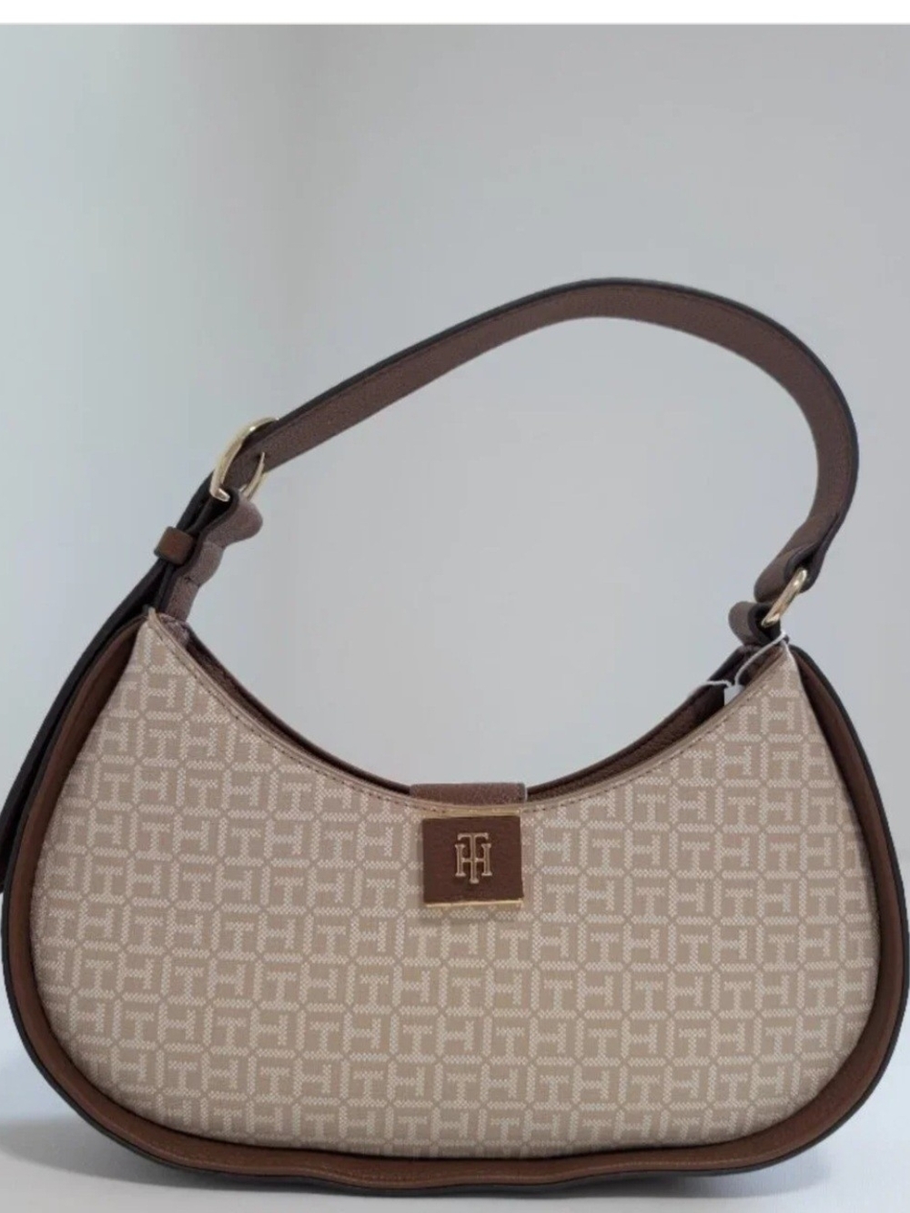 Tommy Hilfiger Beige & Brown Crescent Shoulder Bag